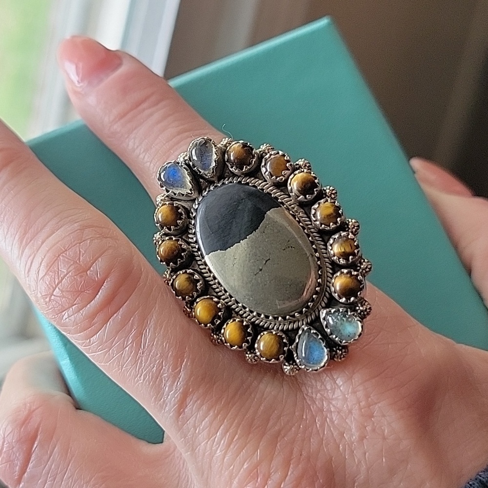 Apache Gold, Tigers Eye, Labradorite and Sterling Silver Ring